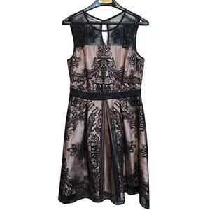 Roz & Ali Black Lace Overlay Dress Rose Gold Lined Fit Flare Size 8 Goth